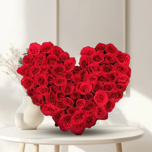 51 Exclusive Dutch Red Roses  in  Heart Shaped Arrangement