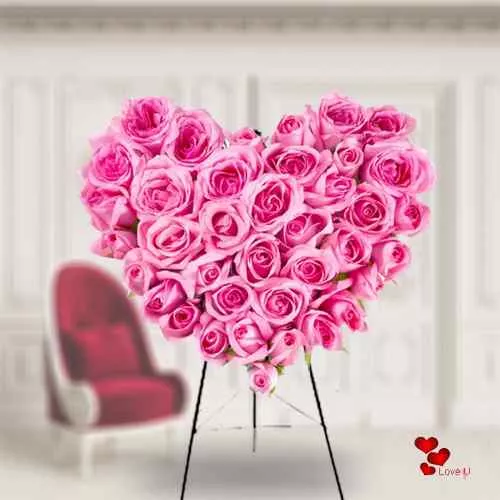Deliver Heart Shape Arrangement of Pink Roses for Rose Day