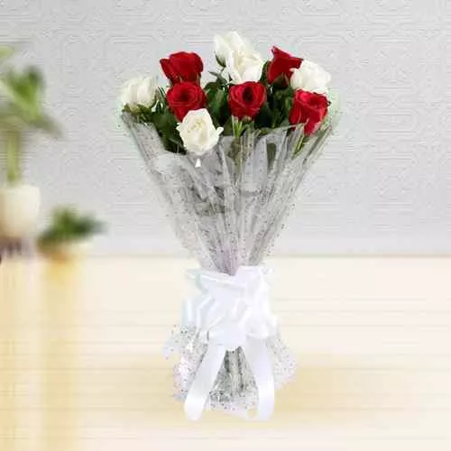 Beautiful Bouquet of 40 Red and White Roses