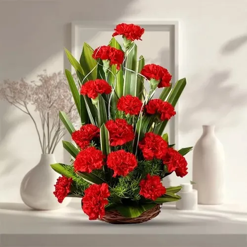 Mesmerizing Basket of Red Carnations