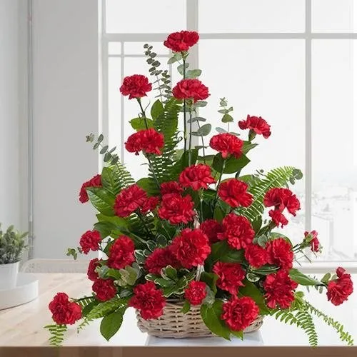 Sending Mothers Day Red Carnations Basket 