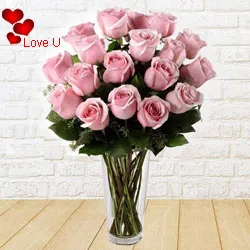 24 Pink Roses in Vase