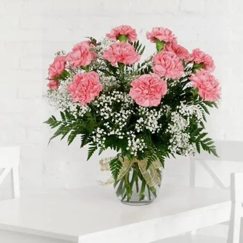 Deliver Pink Carnations in a Vase for Mom 
