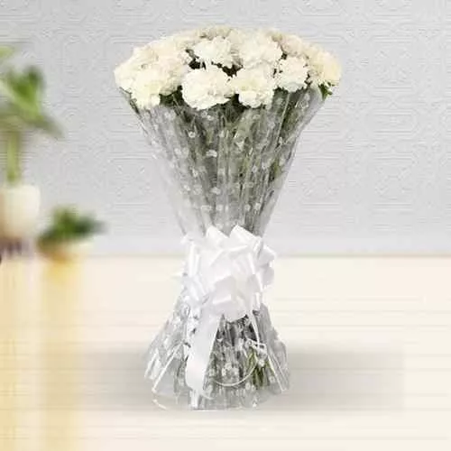 Pretty White Carnations Bouquet