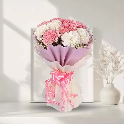 Pretty Bouquet of White N Pink Carnations