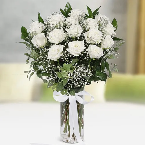 Fresh Warm Wishes White Roses in a Vase