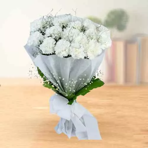 Blossoming Bouquet of White Carnations