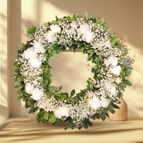 Buy White Carnations Wreath Online 