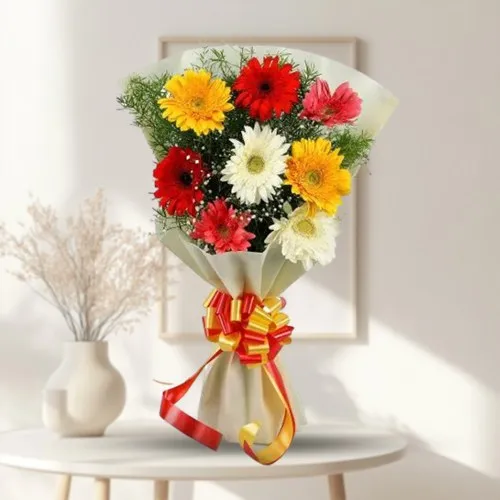 Order Arrangement of Mixed Gerberas in Tissue Wrap 