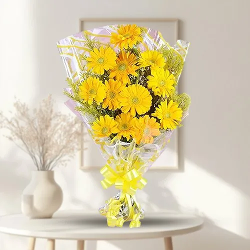 Unique Yellow Coloured Gerberas Arrangement 