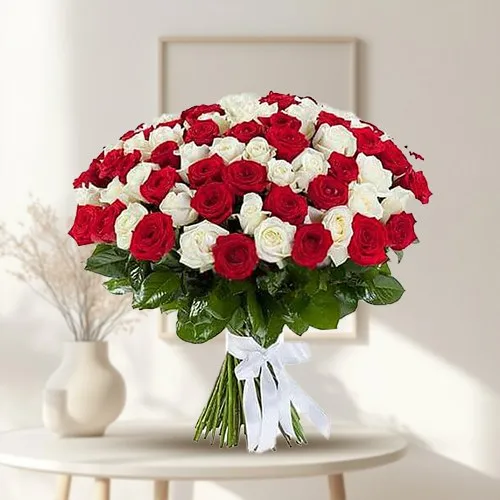 Deliver Red N White Roses Bunch