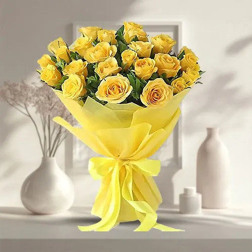 Send Bunch of Tissue Wrapped Yellow Roses 