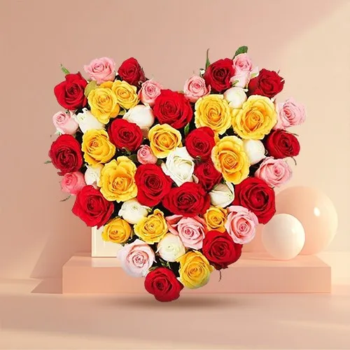Exquisite Heart Shape Arrangement of Mixed Roses