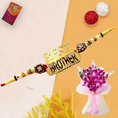 Vibrant Blooms of Orchid Stems Bouquet With Rakhi