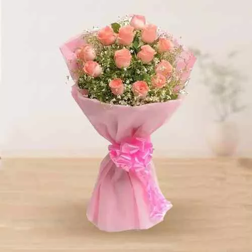 Buy Fresh Pink Roses Tissue Wrapped Bouquet