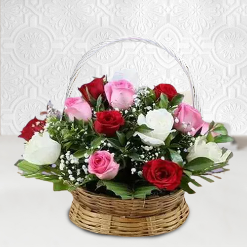 Charming Just for You 15 Pink N Red Roses Basket