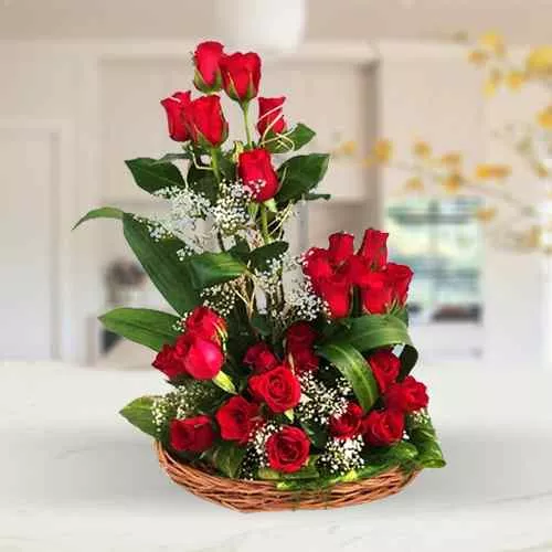 Wonderful Basket Arrangement of Dutch Roses