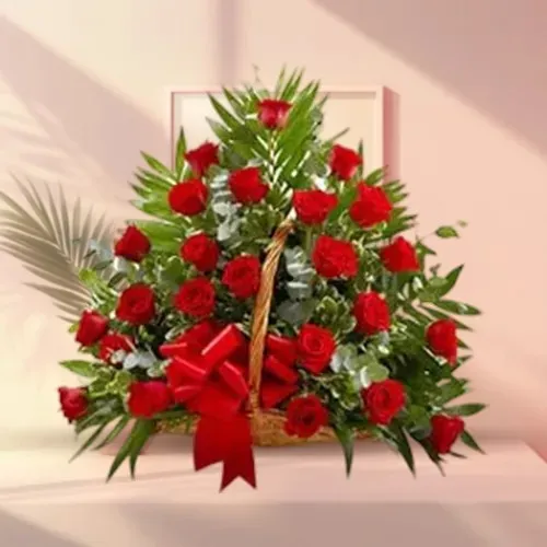 Exotic Selection of 48 Red Color Roses in a Basket