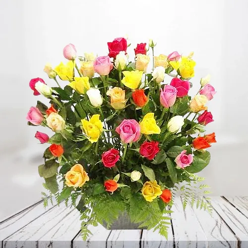 Fragrant Collection of Mixed Roses in a Basket