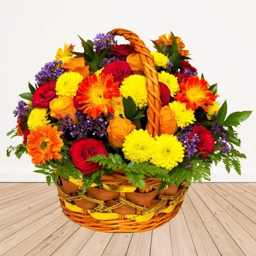 Multi-Colored Seasonal Flower Basket With Fillers