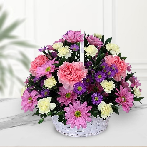 Lovely Basket of Carnations N Roses