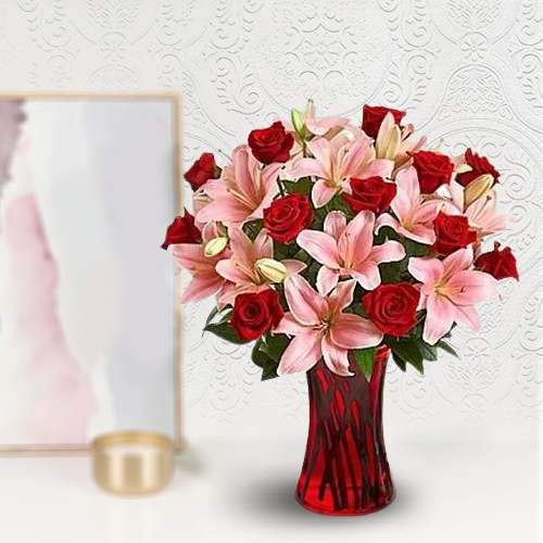 Charming Arrangement of Flowers in Glass Vase