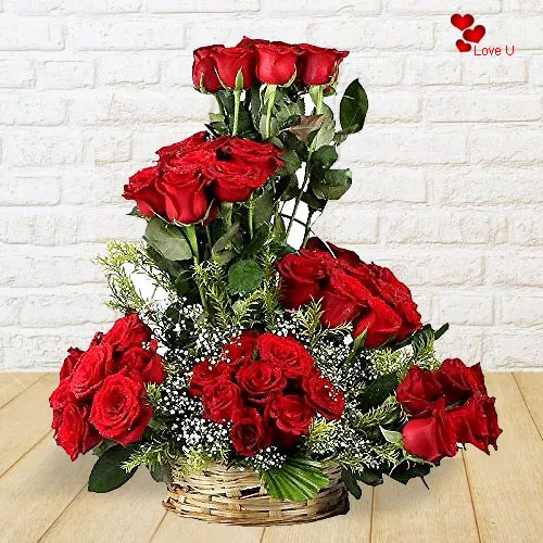 Send Red Roses Basket Arrangement for Rose Day
