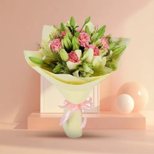 Buy Bouquet of White Lilies N Pink Carnations