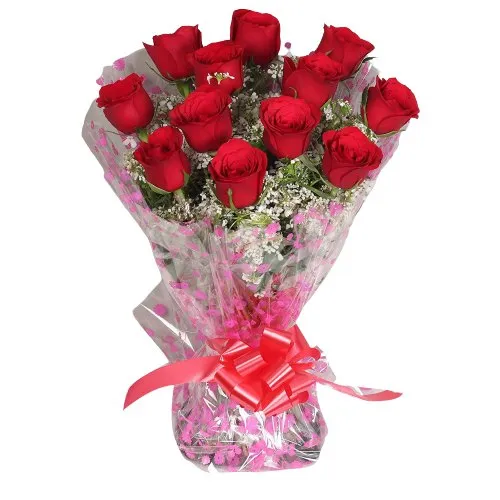 Valentine Special Arrangement of Red Roses with Tissue Wrap