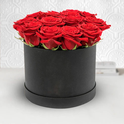 Send Red Roses in Black Cardboard Gift Box