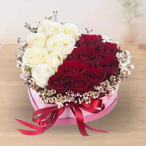 Buy Red n White Roses in Heart Shape Box