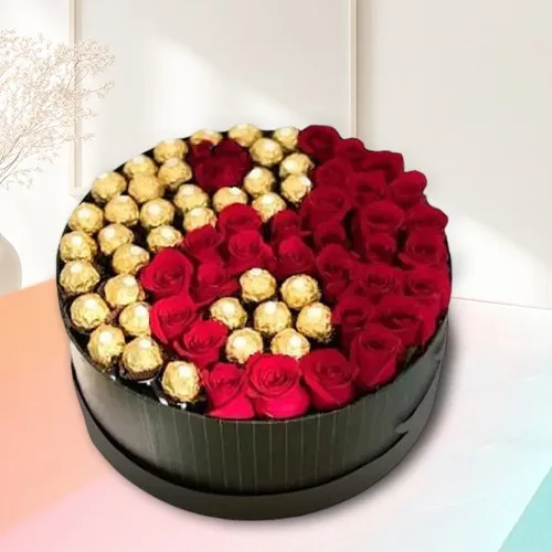 Classy Luxury Box of Red Roses n Ferrero Rocher