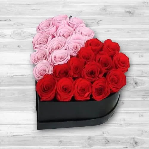 Sending Pink n Red Roses Hearty Box Online