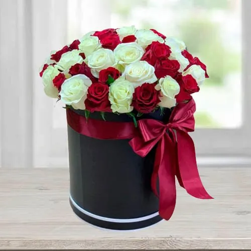 Order Barrel Box of Red n White Roses