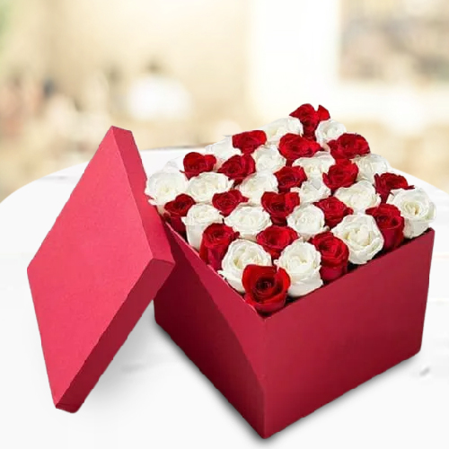 Deliver Red Box of Red n White Roses