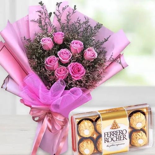 Order Pink Roses n Ferrero Rocher Bouquet