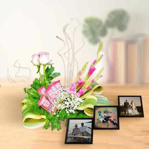 Artistic Mixed Flowers N Chocolates Arrangement