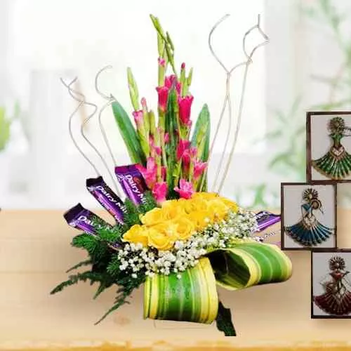 Buy Arrangement of Assorted Flowers with Cadbury Chocolate