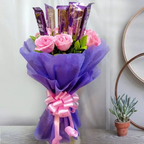 Order Pink Roses N Cadbury Dairy Milk Bouquet