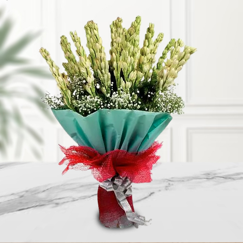 Exquisite Hand Bouquet of Tuberoses with Tissue Wrapping