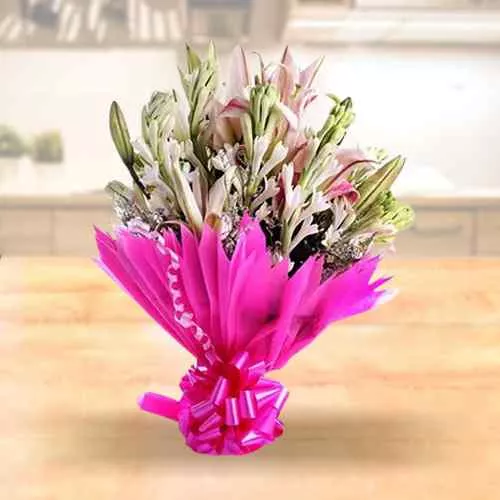 Lovely Bouquet of Lilies and Gladiolus