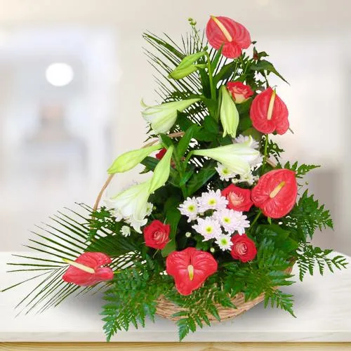 Order Red N White Flowers Arrangement