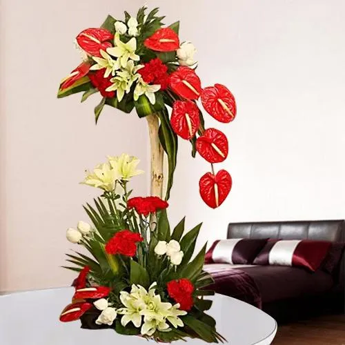 Shop Premium Tall Arrangement of White N Red Flowers