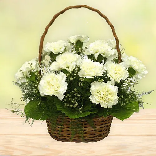 Pretty White Carnations Basket