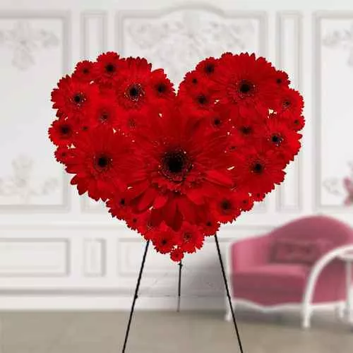 Arrangement of Red Gerberas in Heart Shape