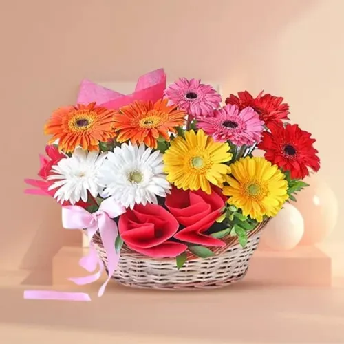 Luminous Basket of Mixed Gerberas