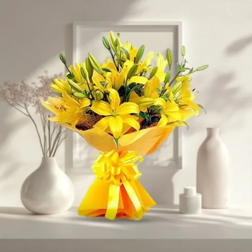 Shop Bouquet of Yellow Colored Lilies Online