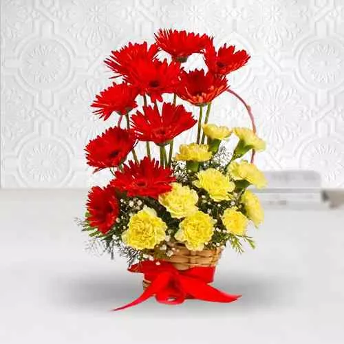 Lovely Basket of Gerberas with Carnations