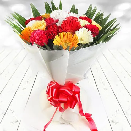 Order Captivating Gerberas, Roses N Carnations Bouquet