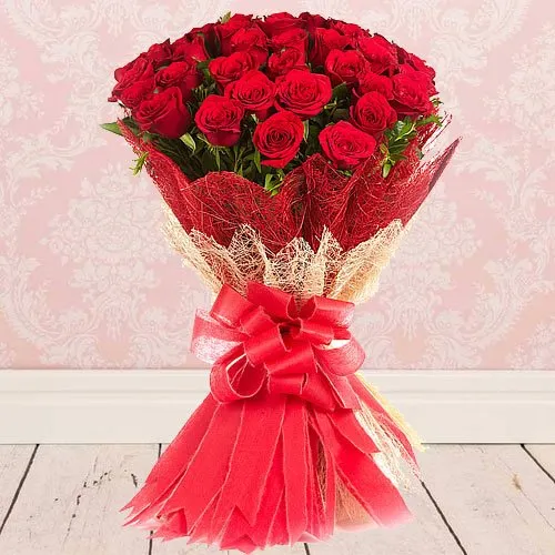Vibrant Blooms Bouquet of Red Roses artfully wrapped